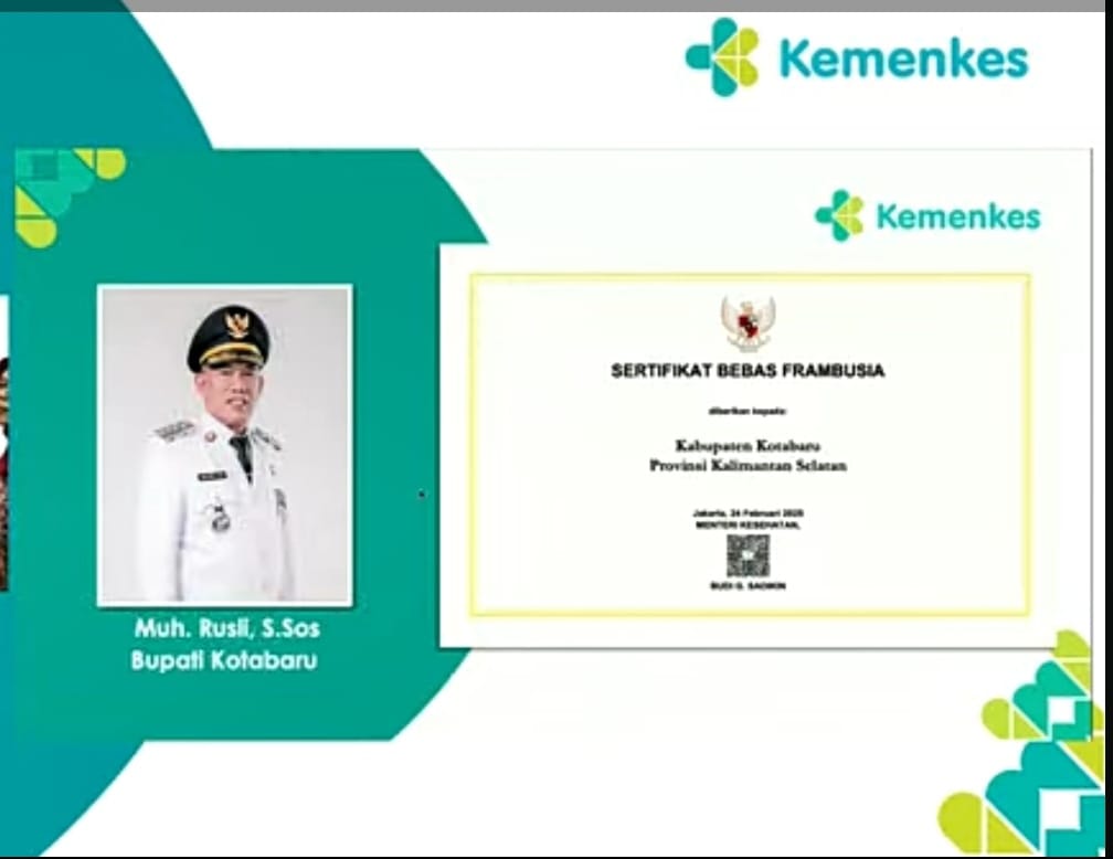 Kotabaru Raih Sertifikat Bebas Frambusia dari Kementerian Kesehatan RI