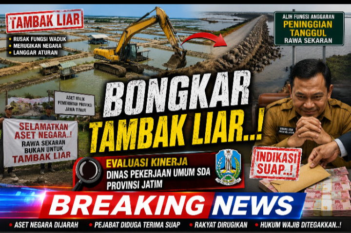 Masyarakat Tagih janji,! Alih-alih Bongkar Tambak Liar,Dinas  PUPR SDA Jatim Lakukan Peninggian Tanggul Rawa Sekaran`
