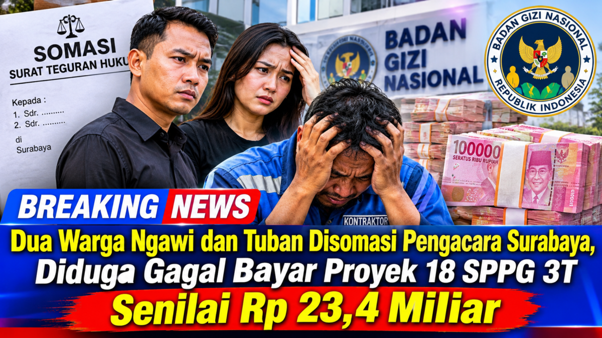 Dua Warga Ngawi dan Tuban Disomasi Pengacara Surabaya, Diduga Gagal Bayar Proyek 18 SPPG 3T Senilai Rp 23,4 Miliar